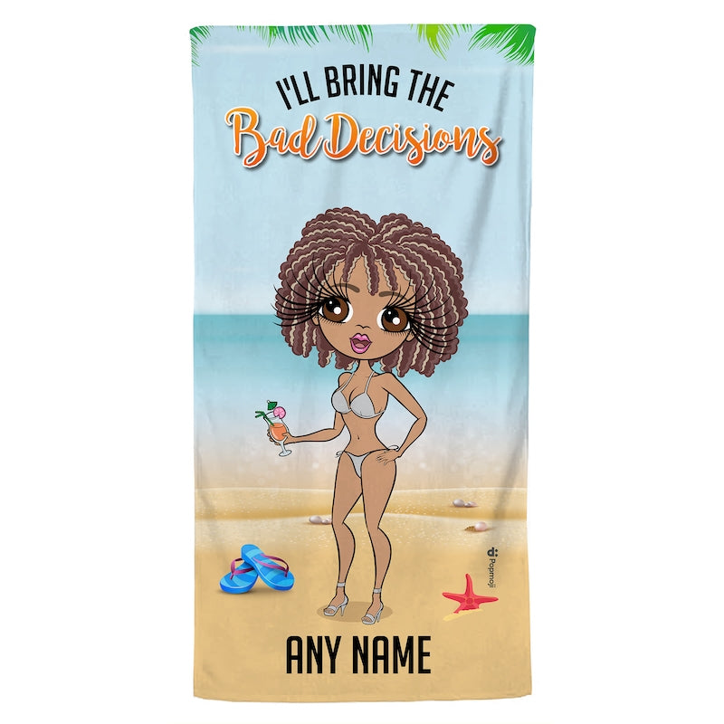 ClaireaBella Personalized Tropical Girls Trip The Bad Decisions Beach Towel - Image 2