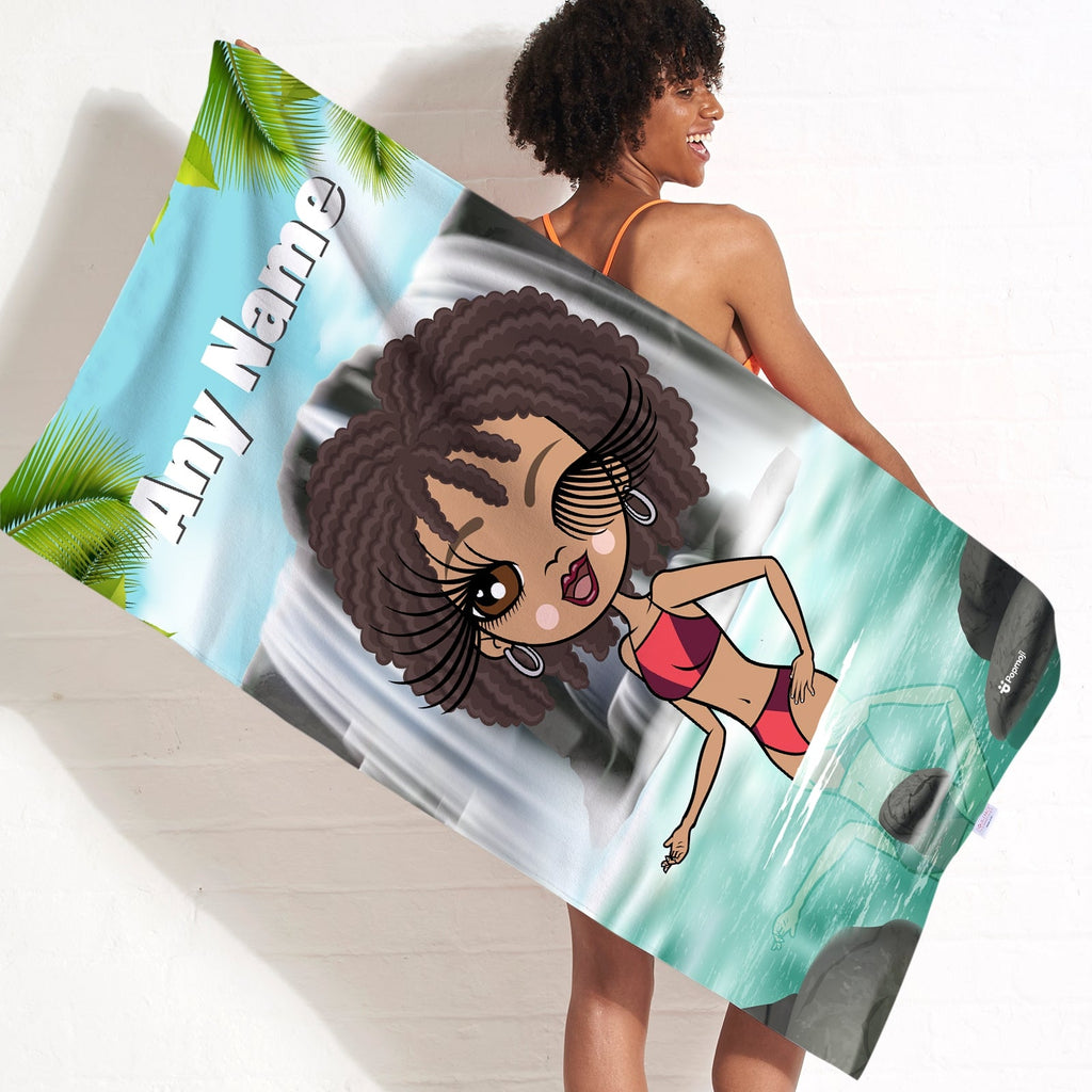 Womens Personalized Tropical Waterfall Beach Towel