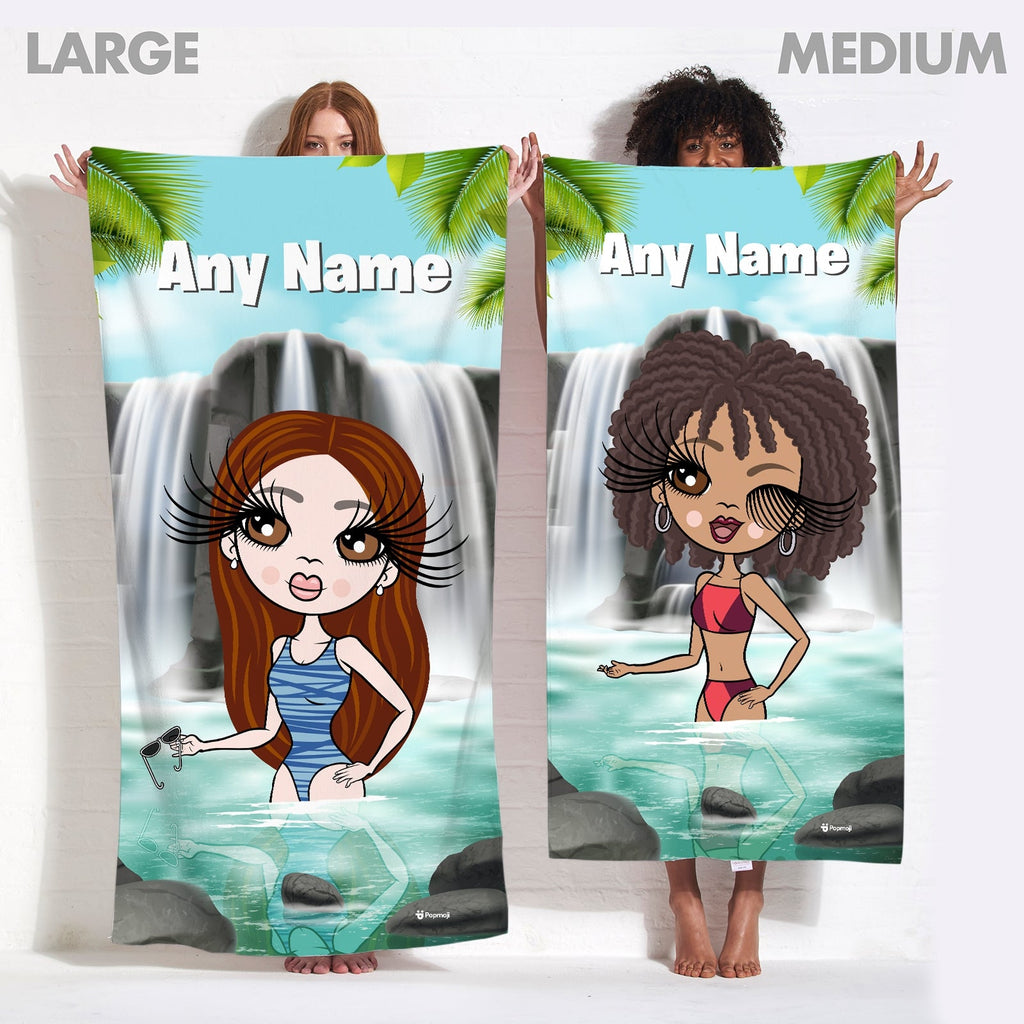 Womens Personalized Tropical Waterfall Beach Towel
