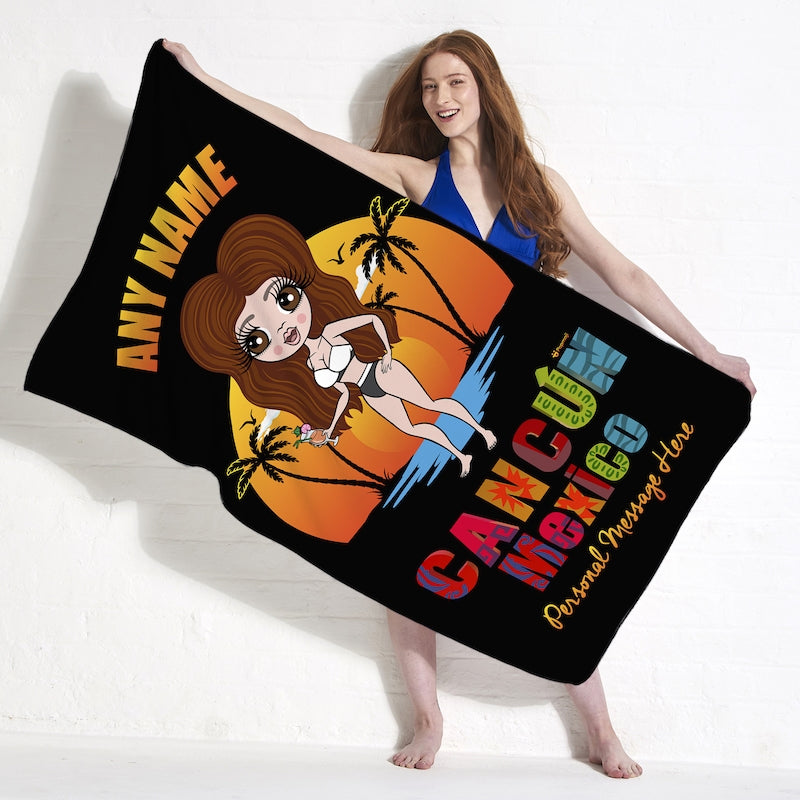 Womens Personalized Cancun Mexico Sunset Beach Towel