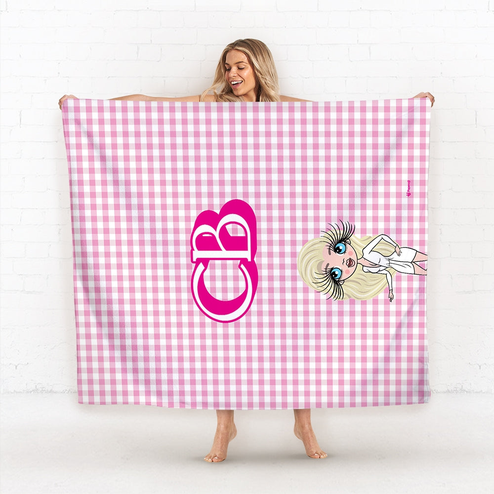 Womens Personalized Pink Tartan Fleece Blanket - Image 2