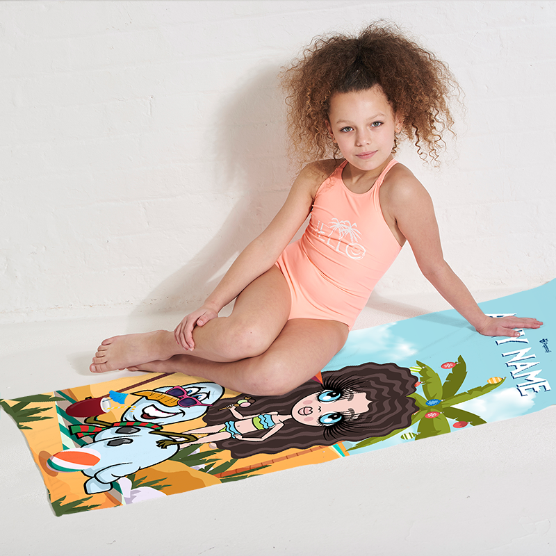 Girls Personalized Tropical Snowman Beach Towel