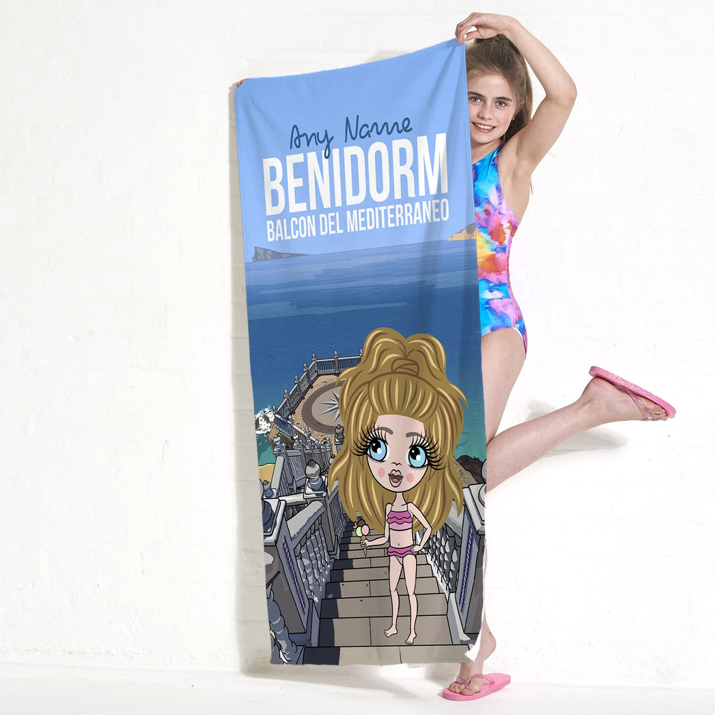 Girls Personalized Benidorm Balcon Del Mediterraneo Beach Towel - Image 2