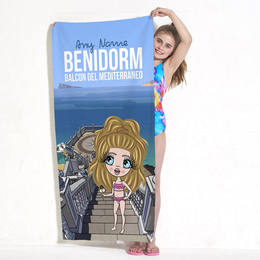 Girls Personalized Benidorm Balcon Del Mediterraneo Beach Towel - Image 1