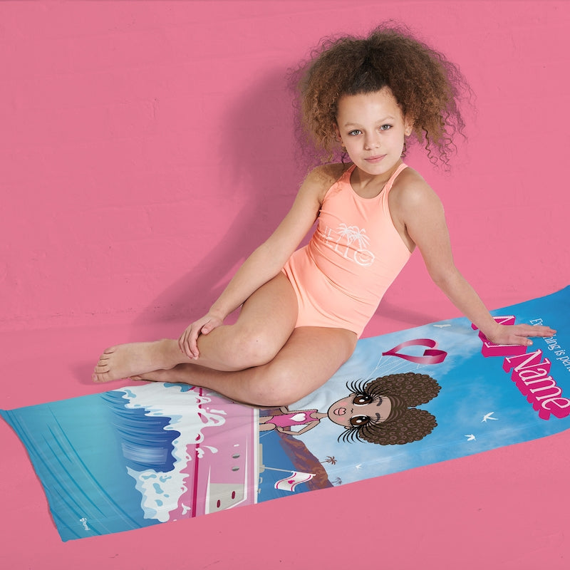 Girls Personalized Pink Pleasure Cruise Beach Towel