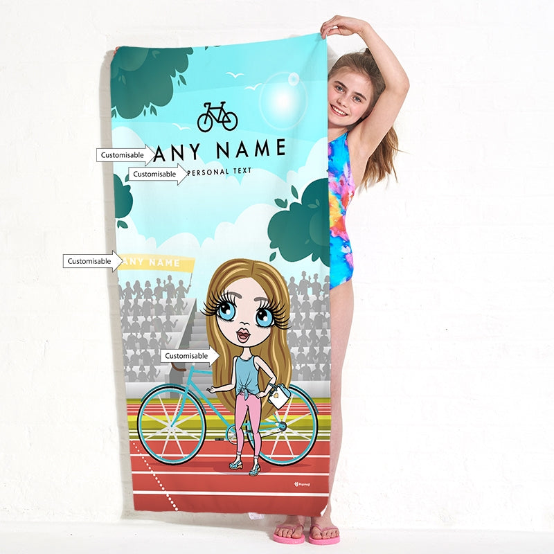 Girls Personalized Cyclist Beach Towel