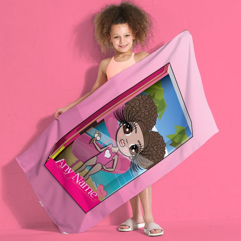 ClaireaBella Girls Personalized Pink Doll Beach Towel - Image 2