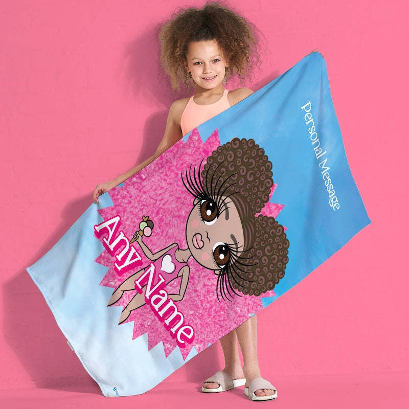 Girls Personalized Pink Star Burst Beach Towel