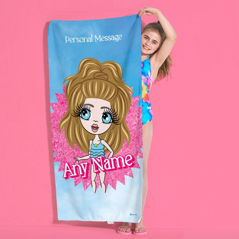 Girls Personalized Pink Star Burst Beach Towel