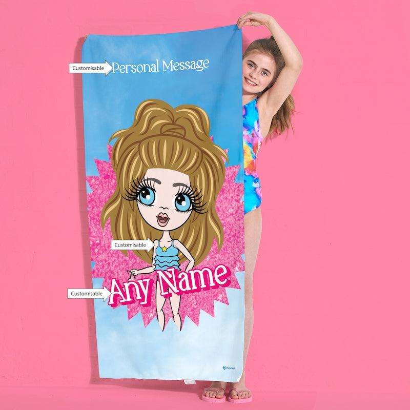 ClaireaBella Girls Personalized Pink Star Burst Beach Towel - Image 3