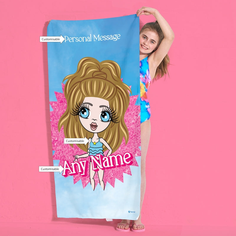 Girls Personalized Pink Star Burst Beach Towel