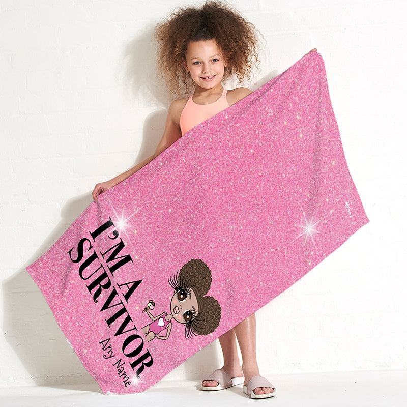 ClaireaBella Girls Personalized I'm A Survivor Beach Towel - Image 1