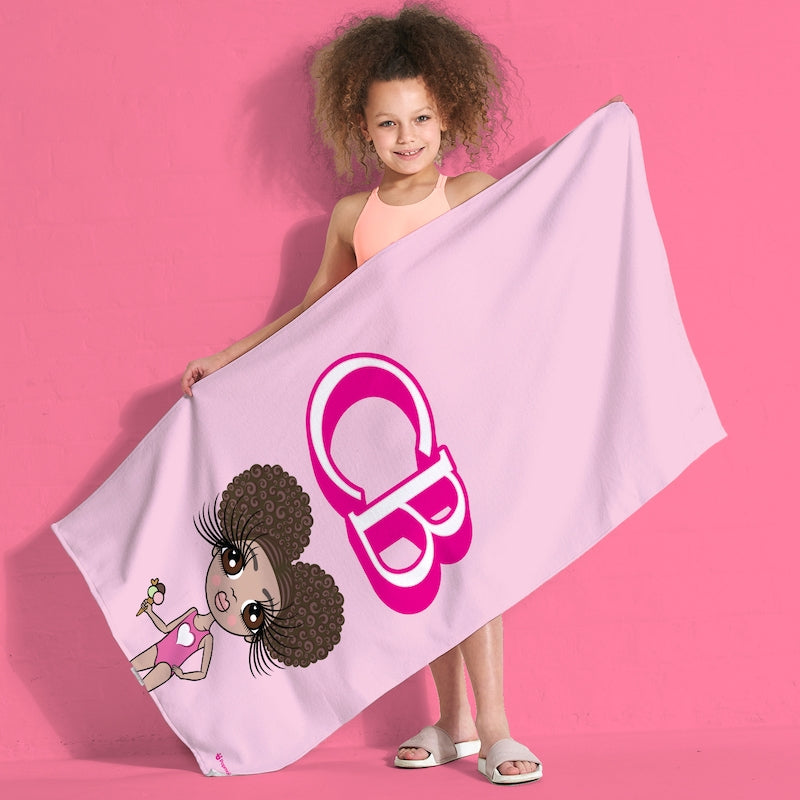 ClaireaBella Girls Personalized Pink Initials Beach Towel - Image 3