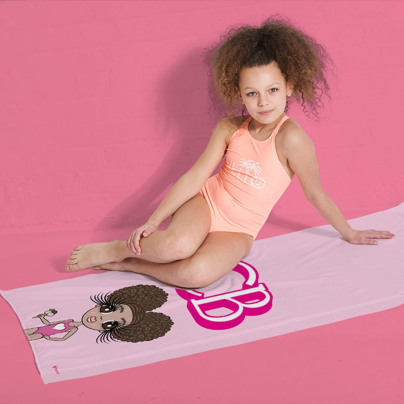 ClaireaBella Girls Personalized Pink Initials Beach Towel - Image 6