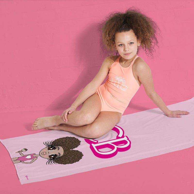 Girls Personalized Pink Initials Beach Towel