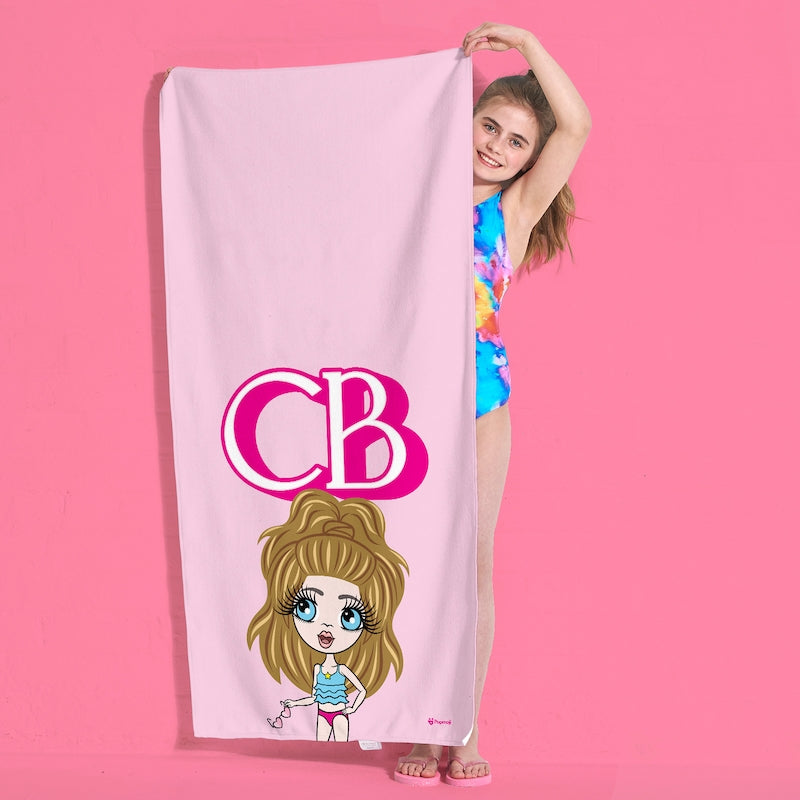 ClaireaBella Girls Personalized Pink Initials Beach Towel - Image 2
