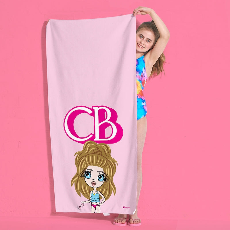Girls Personalized Pink Initials Beach Towel