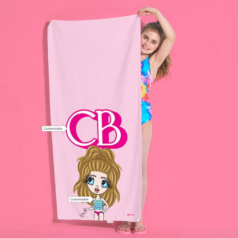Girls Personalized Pink Initials Beach Towel