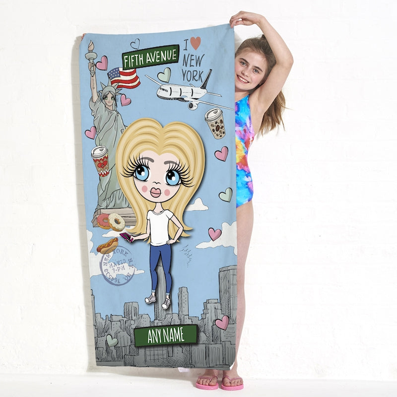 Girls Personalized Love NY Beach Towel