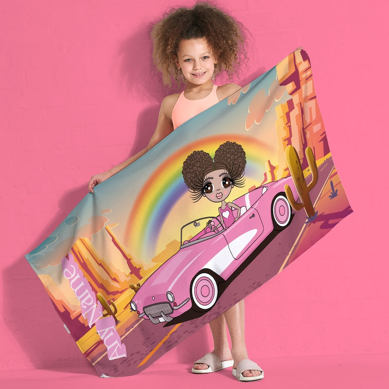 ClaireaBella Girls Personalized Pink Car Beach Towel - Image 1