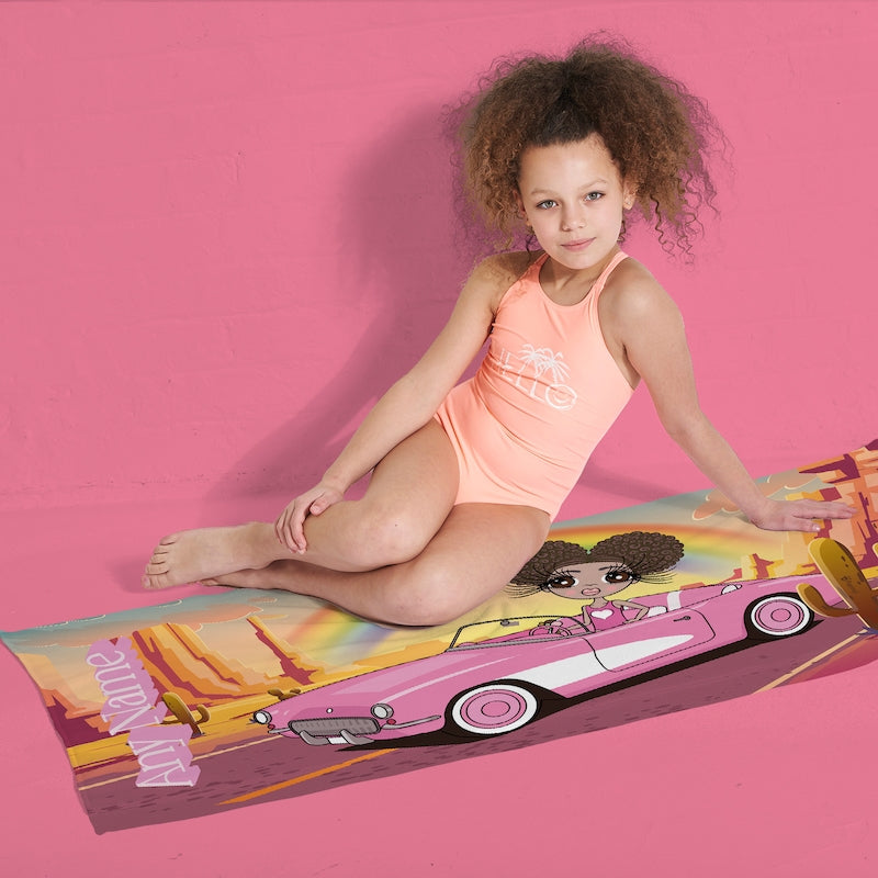 Girls Personalized Pink Car Beach Towel