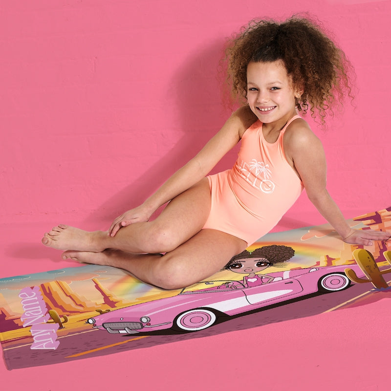 Girls Personalized Pink Car Beach Towel