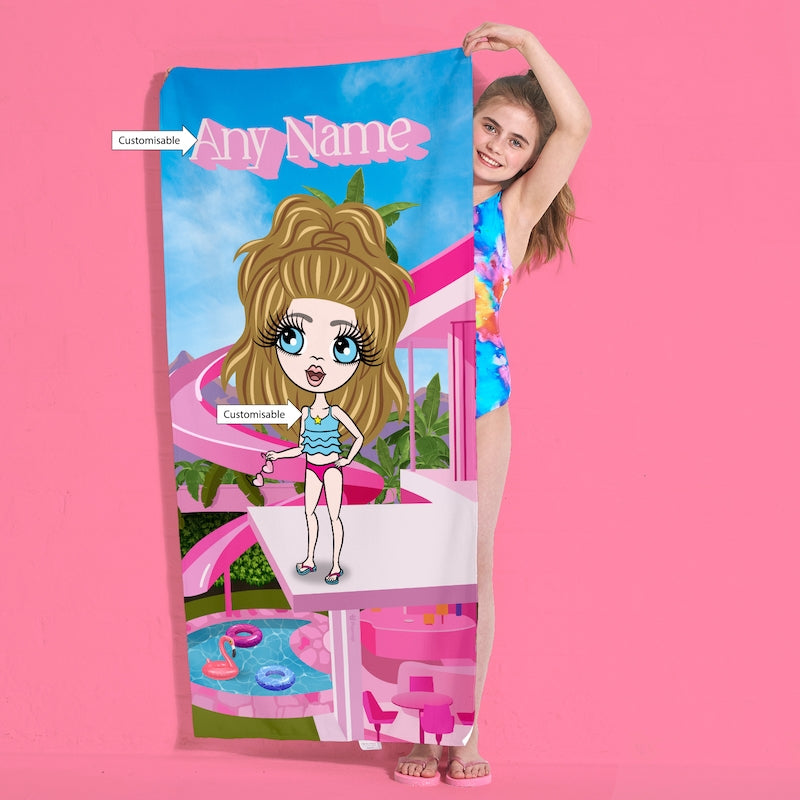 Girls Personalized Pink Palace Beach Towel