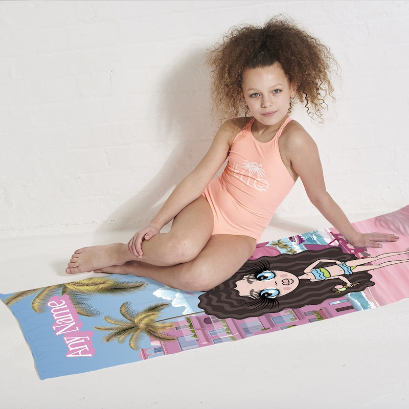 Girls Personalized Pink Seaside Beach Towel