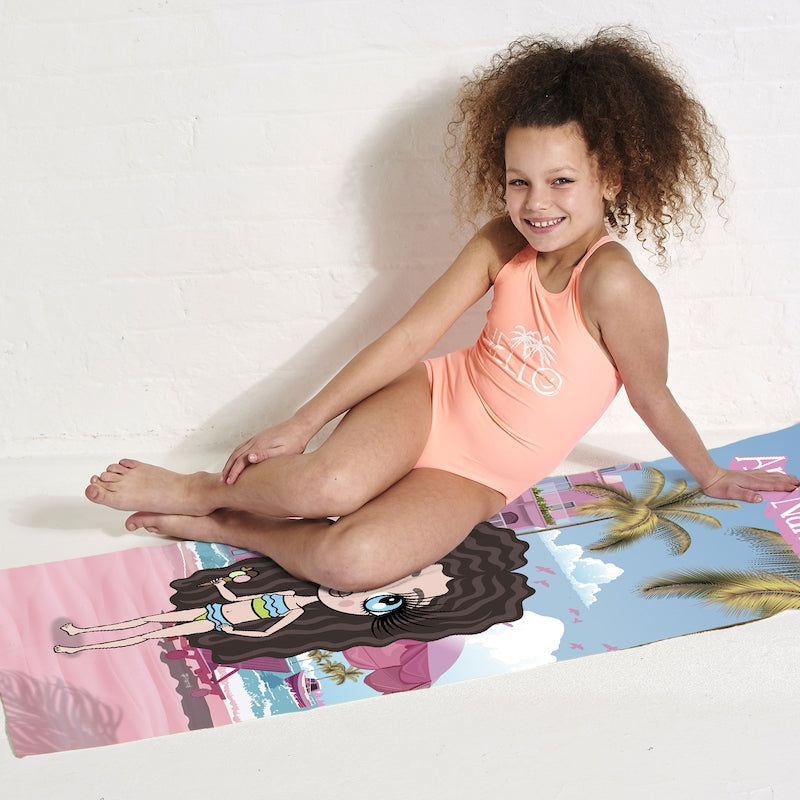 Girls Personalized Pink Seaside Beach Towel