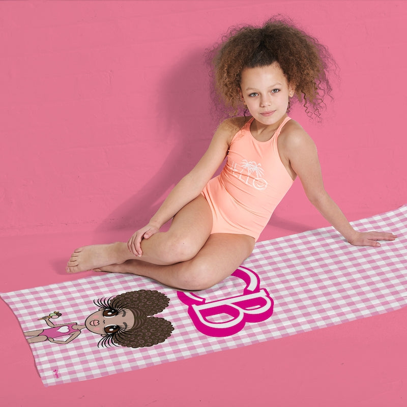 Girls Personalized Pink Tartan Beach Towel