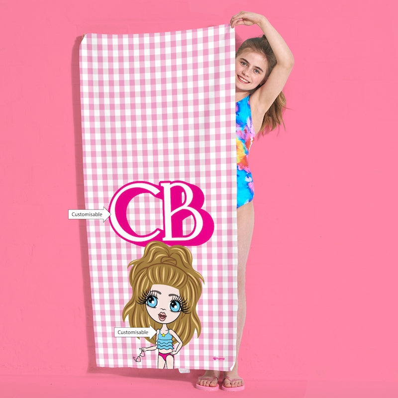 Girls Personalized Pink Tartan Beach Towel