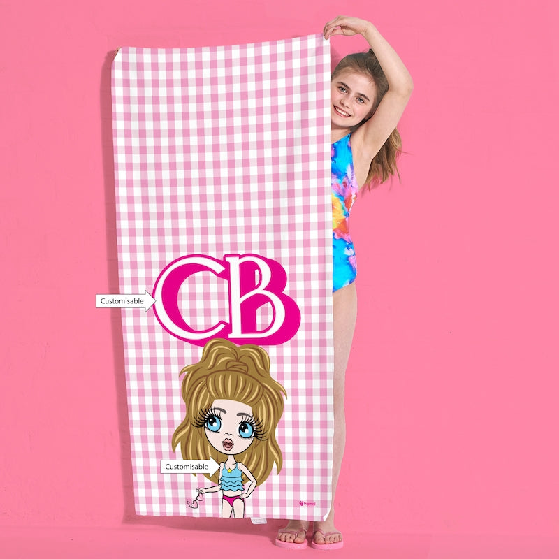 ClaireaBella Girls Personalized Pink Tartan Beach Towel - Image 6