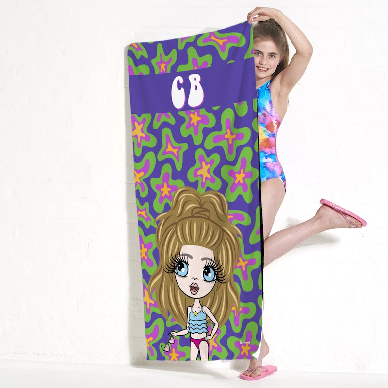 Girls Personalized Flower Power Beach Towel