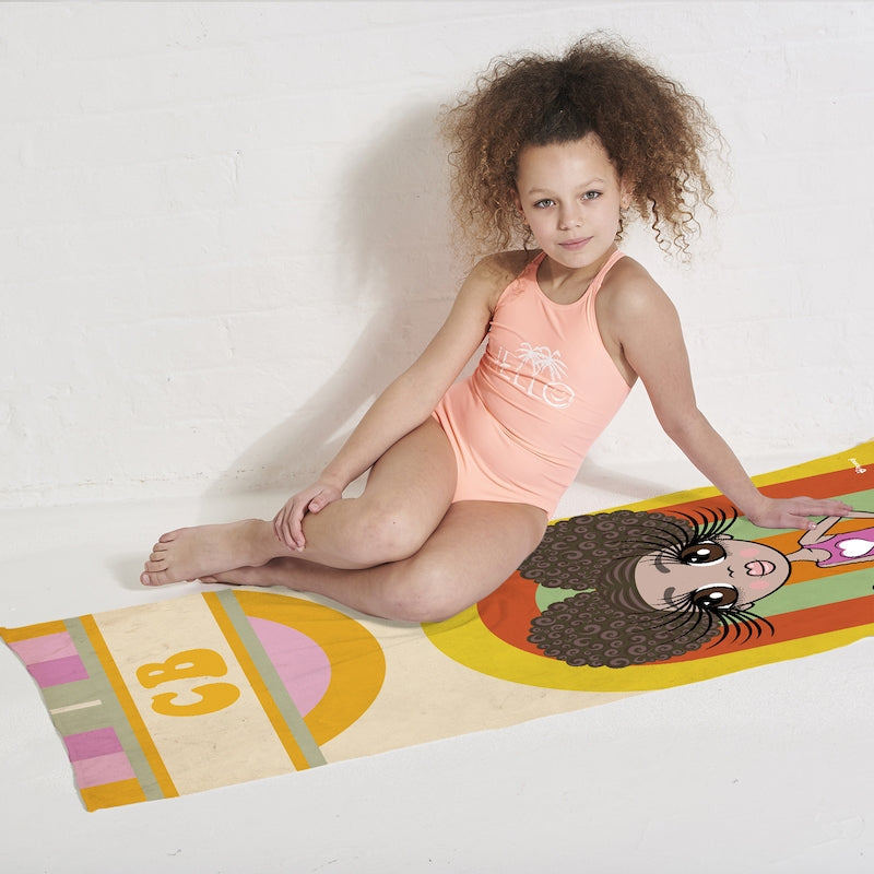 Girls Personalized Retro Rainbow Beach Towel