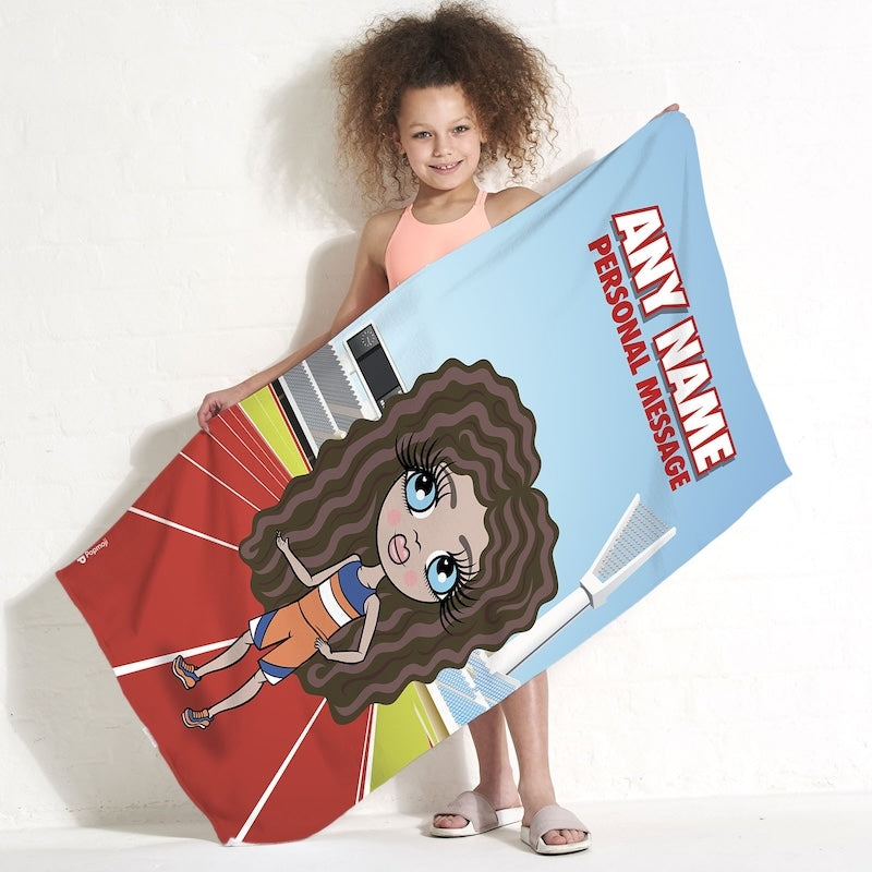 Girls Personalized Running Track Beach Towel - Image 4