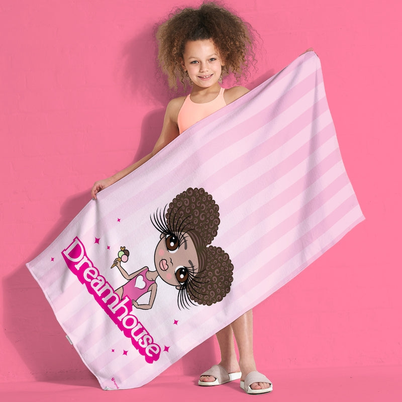 ClaireaBella Girls Personalized Pink Slogan Beach Towel - Image 1