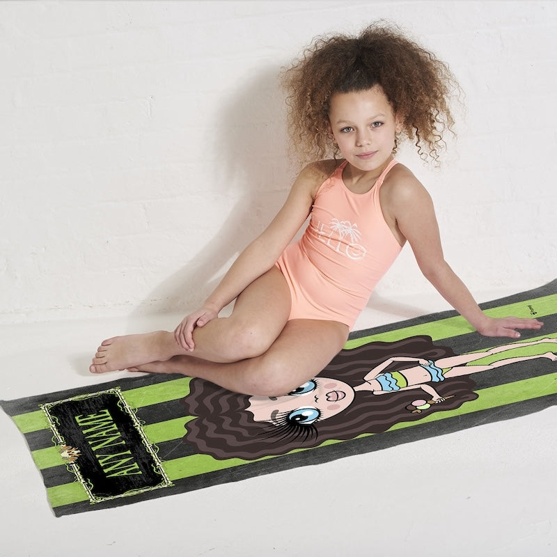 Girls Personalized Creepy Green Stripes Beach Towel
