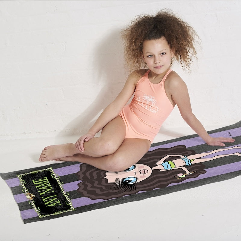 Girls Personalized Creepy Purple Stripes Beach Towel