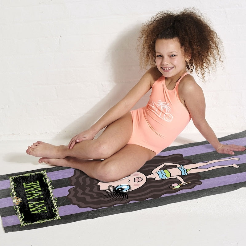 Girls Personalized Creepy Purple Stripes Beach Towel