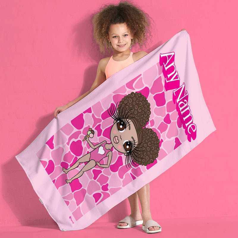 ClaireaBella Girls Personalized Pink Stone Wall Beach Towel - Image 1