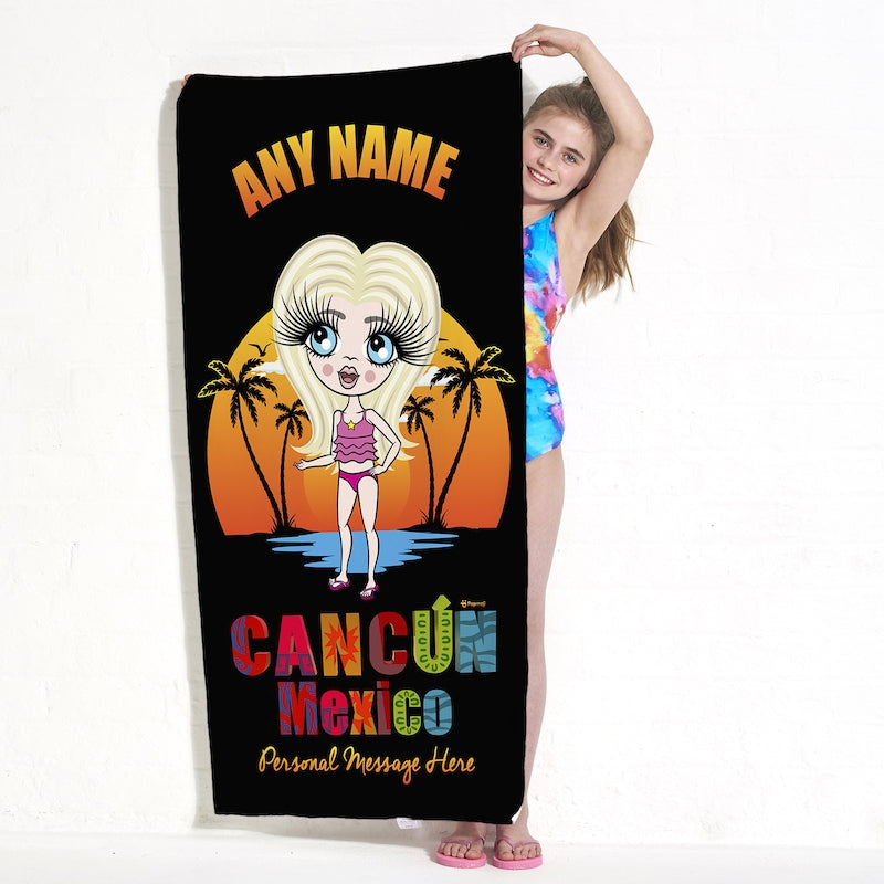 Girls Personalized Cancun Mexico Sunset Beach Towel