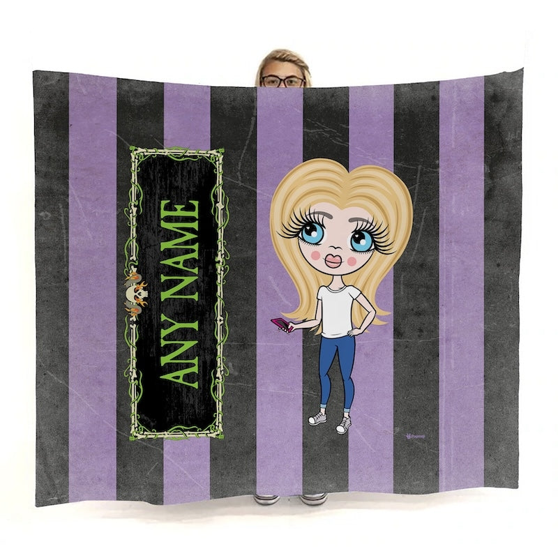 Girls Creepy Purple Stripes Fleece Blanket - Image 1