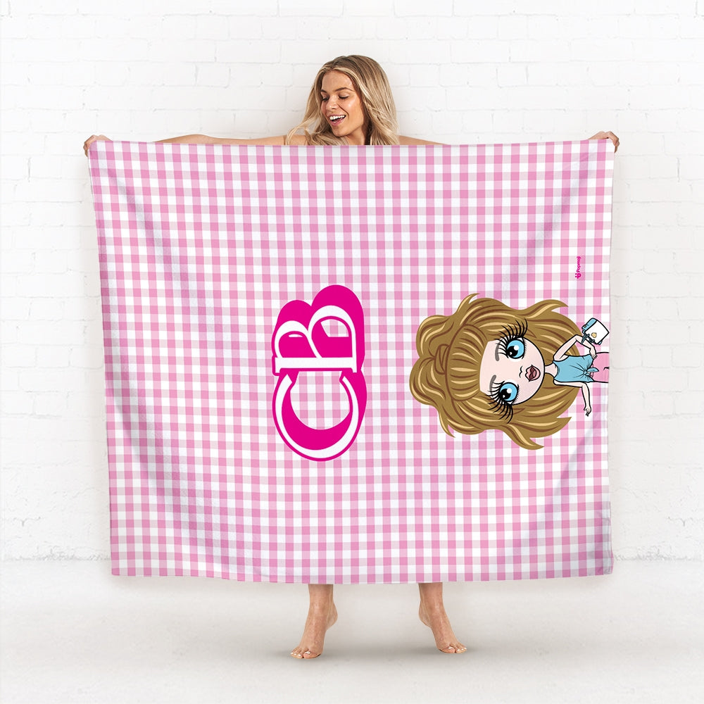 Girls Personalized Pink Tartan Fleece Blanket - Image 2