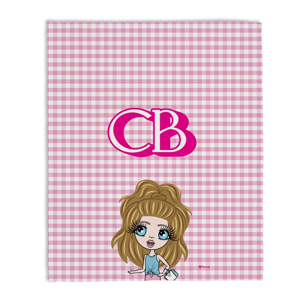 Girls Personalized Pink Tartan Fleece Blanket - Image 1