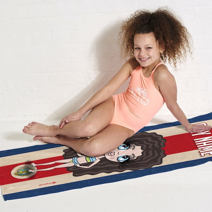 Girls Personalized Love Costa Rica Flag Beach Towel