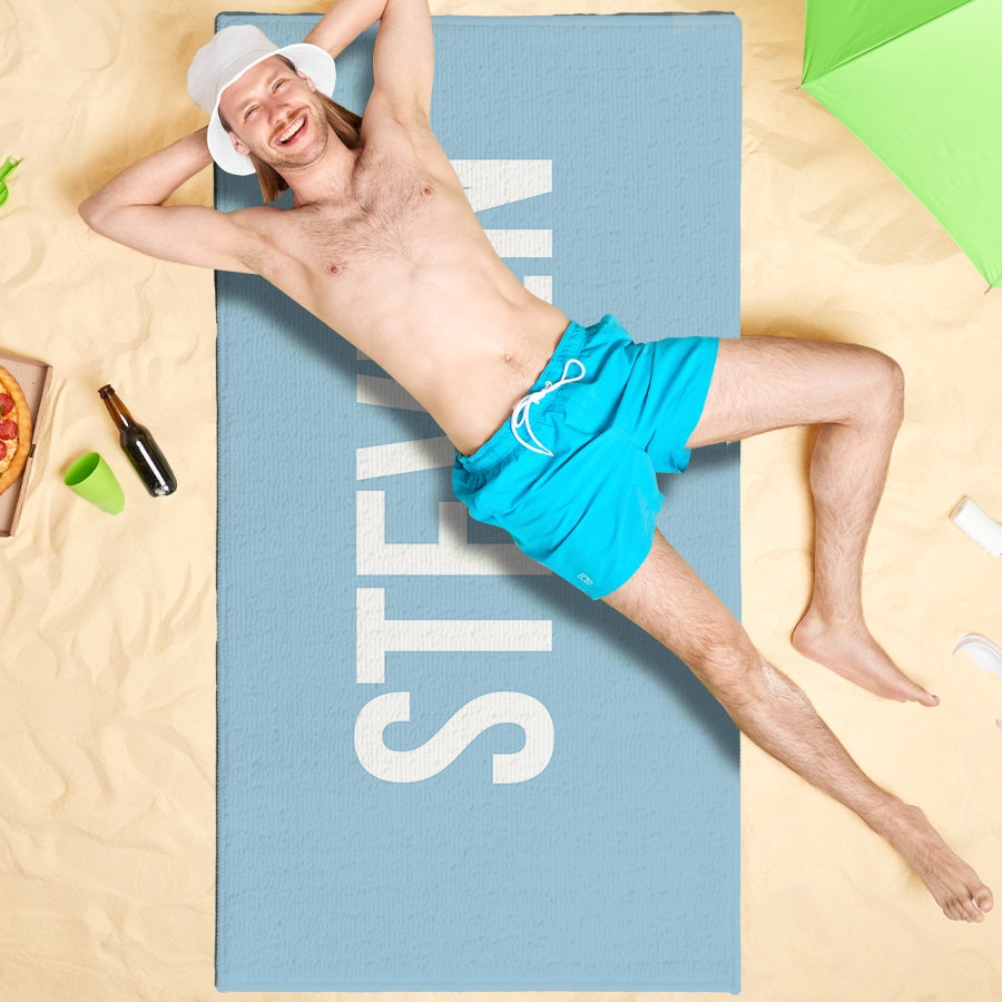 Personalized Name Condensed Blue Beach Towel - Image 4
