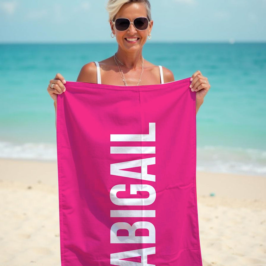 Personalized Name Condensed Pink Beach Towel - Image 4