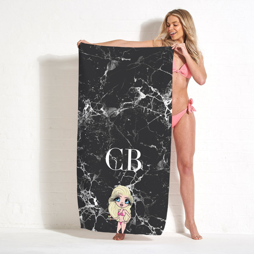 Womens Personalized The LUX Collection Black Marble Beach Towel