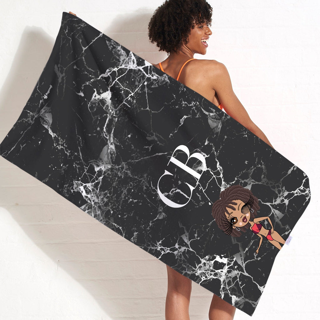 Womens Personalized The LUX Collection Black Marble Beach Towel