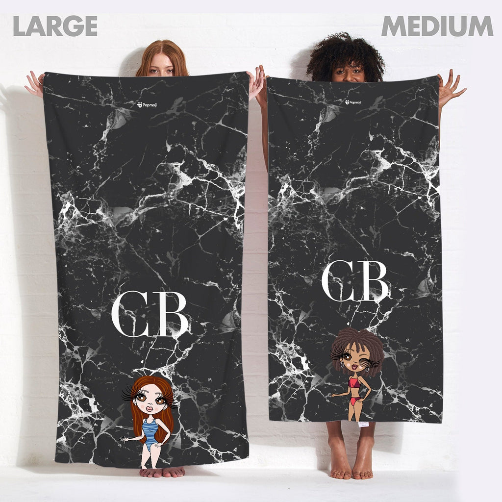Womens Personalized The LUX Collection Black Marble Beach Towel